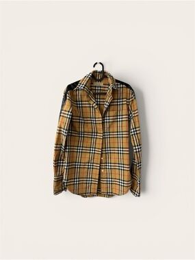 Burberry Classic Beige Black White Check Shirt with Red Accents